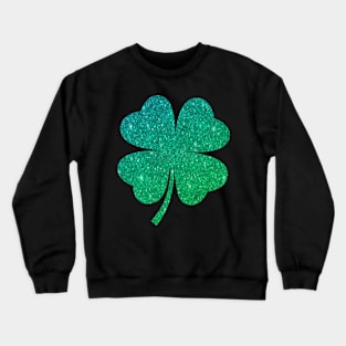 St Patricks Day, Ombre Green Faux Glitter 4 Leaf Clover Crewneck Sweatshirt